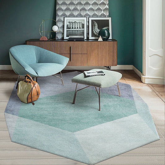 Unique irregular geometric green mixed living room rug