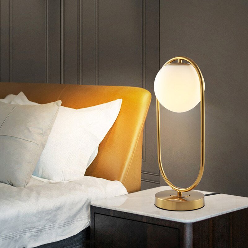 Modern Brass Glass Round Ring LED Bedside Reading Table Lamp