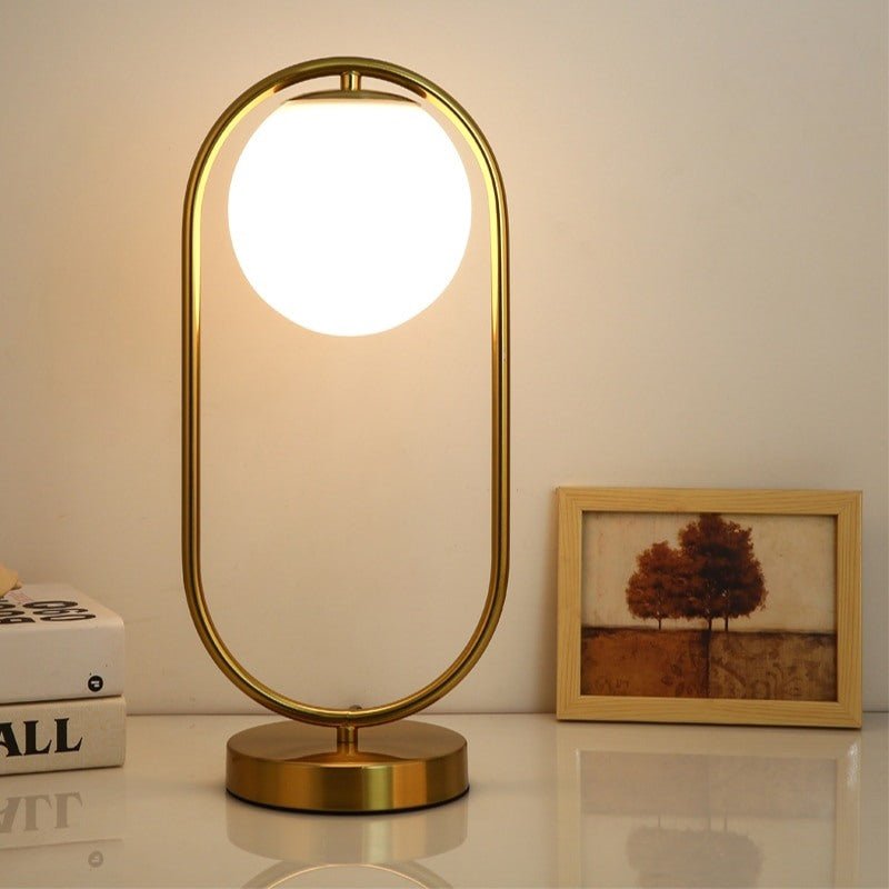 Modern Brass Glass Round Ring LED Bedside Reading Table Lamp