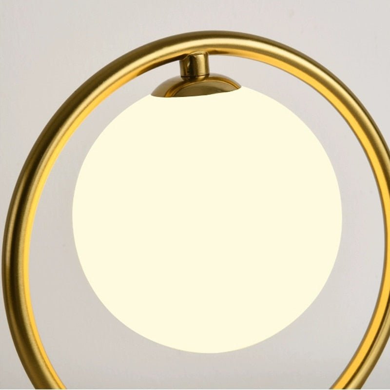 Modern Brass Glass Round Ring LED Bedside Reading Table Lamp