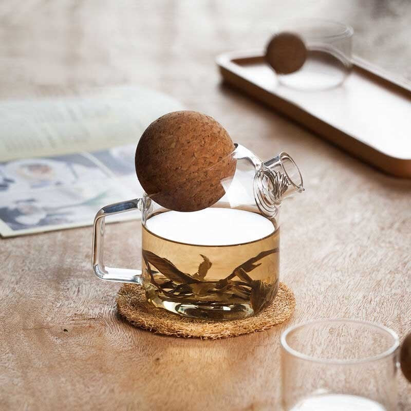 Wooden Ball Cork Glass Teapot