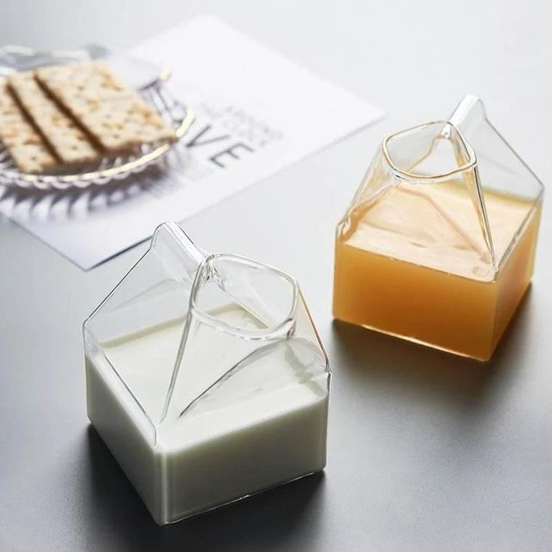 Transparent Glass Milk Carton Container