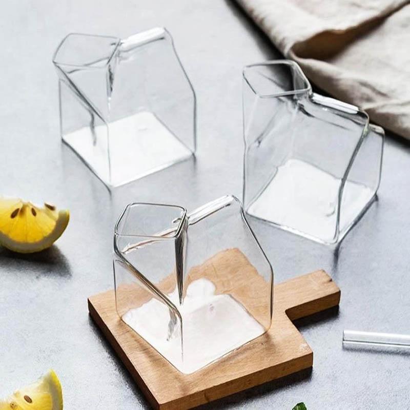 Transparent Glass Milk Carton Container