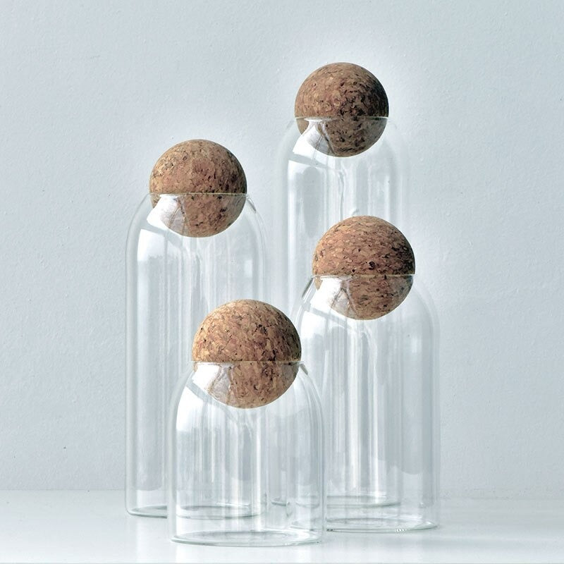 Wooden Ball Cork Storage Jar