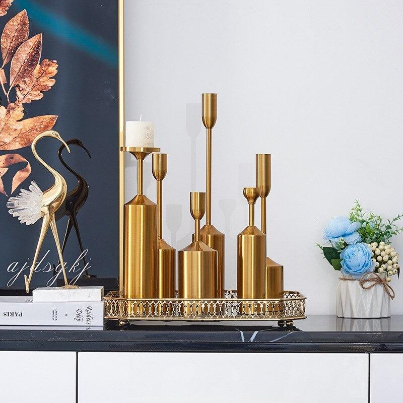 Trindale Golden Metal Candlestick Set