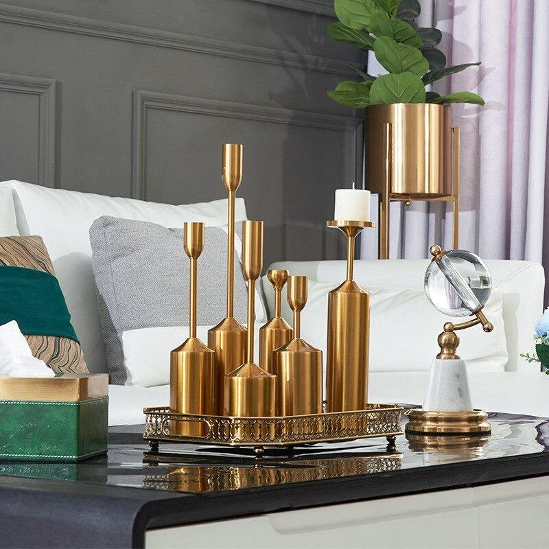 Trindale Golden Metal Candlestick Set