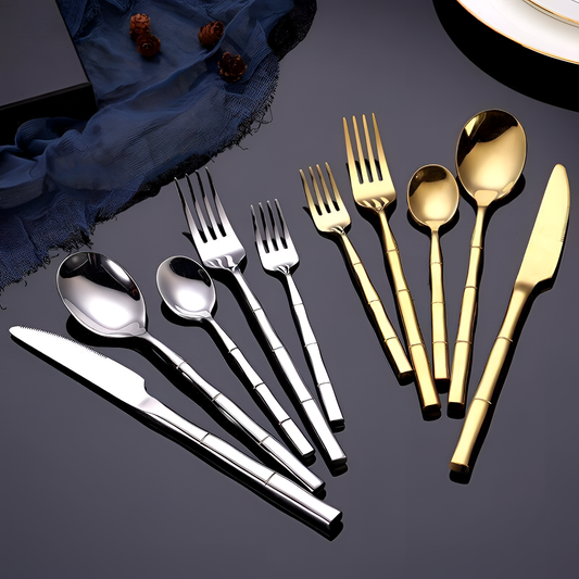 Aldomara Bamboo Gold/Silver Flatware Set | Tableware | NordicAbode.com