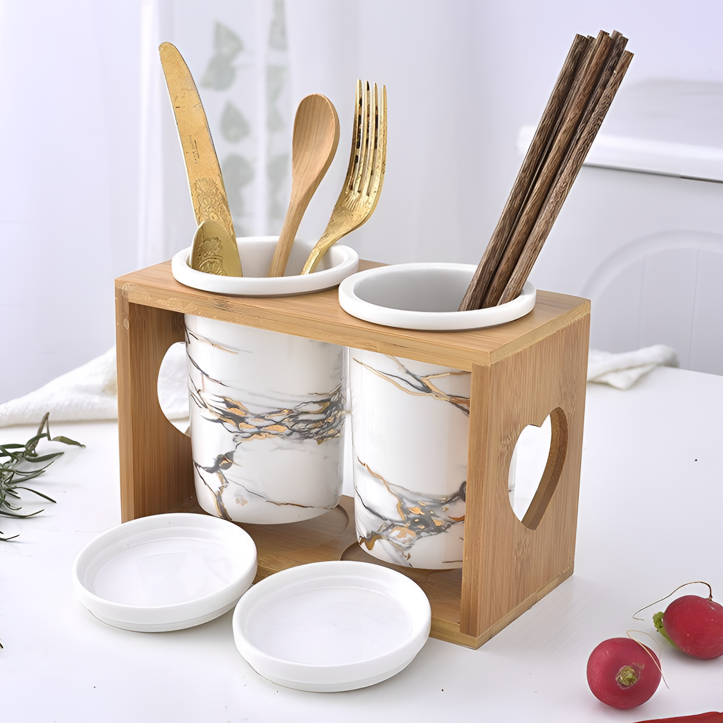 Marble Cutlery Storage Set | Kitchen Decor | NordicAbode.com