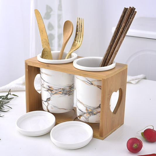 Marble Cutlery Storage Set | Kitchen Decor | NordicAbode.com