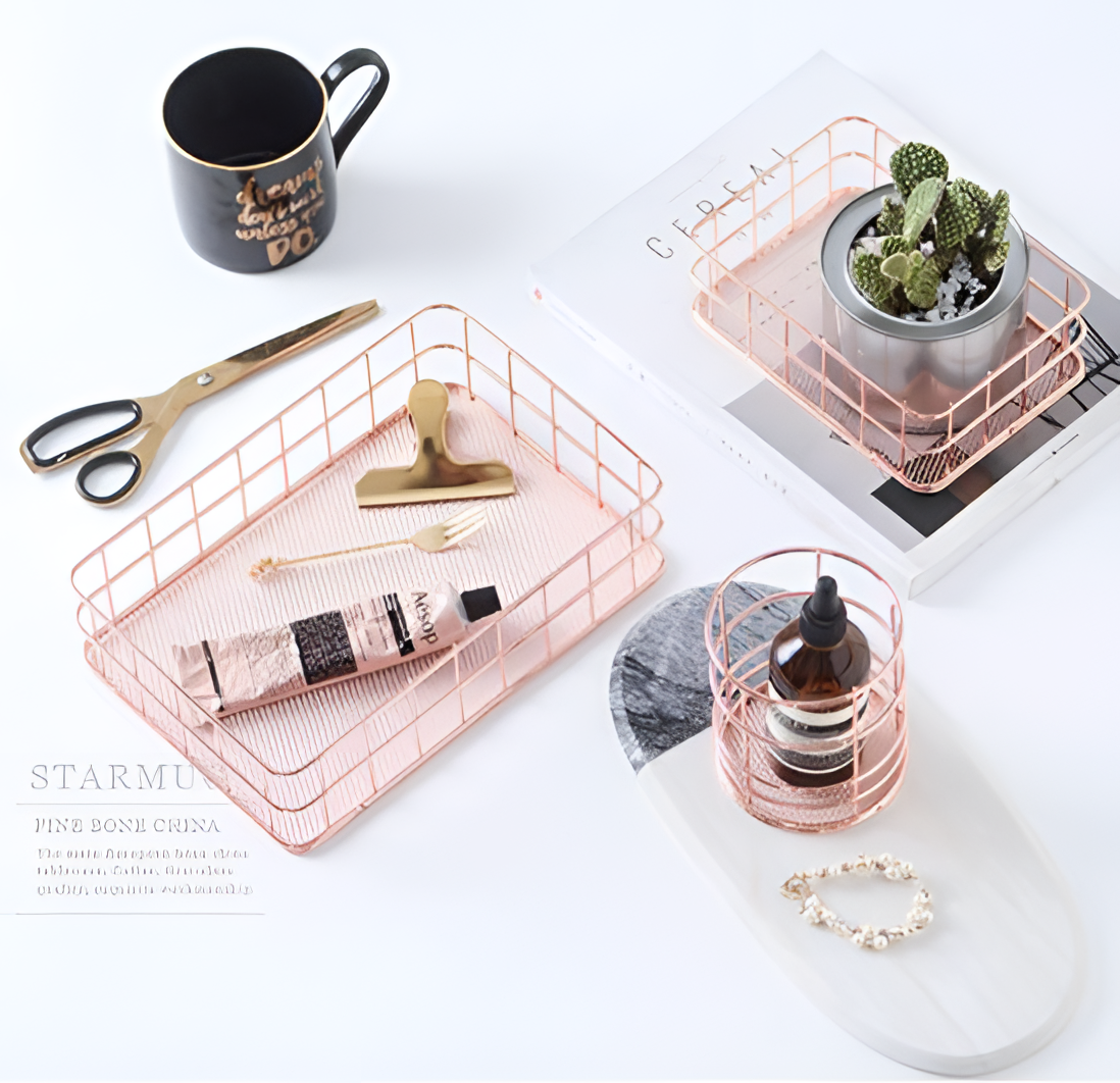 Metal Rose Gold Iron Storage Basket | Storage | NordicAbode.com