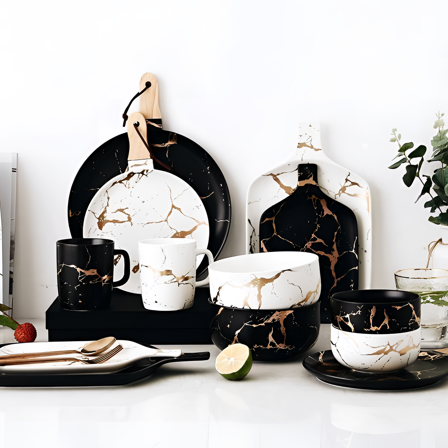 Gold Marble Glazed Ceramic Dinnerware | Dinnerware | NordicAbode.com