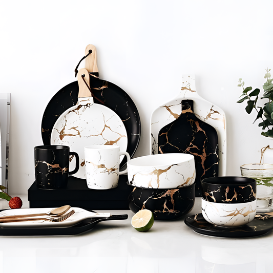 Gold Marble Glazed Ceramic Dinnerware | Dinnerware | NordicAbode.com