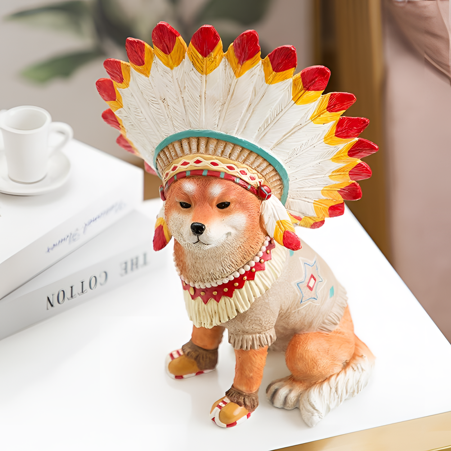 Shiba Indian Headdress Shiba Inu Figurine | Figurines | NordicAbode.com