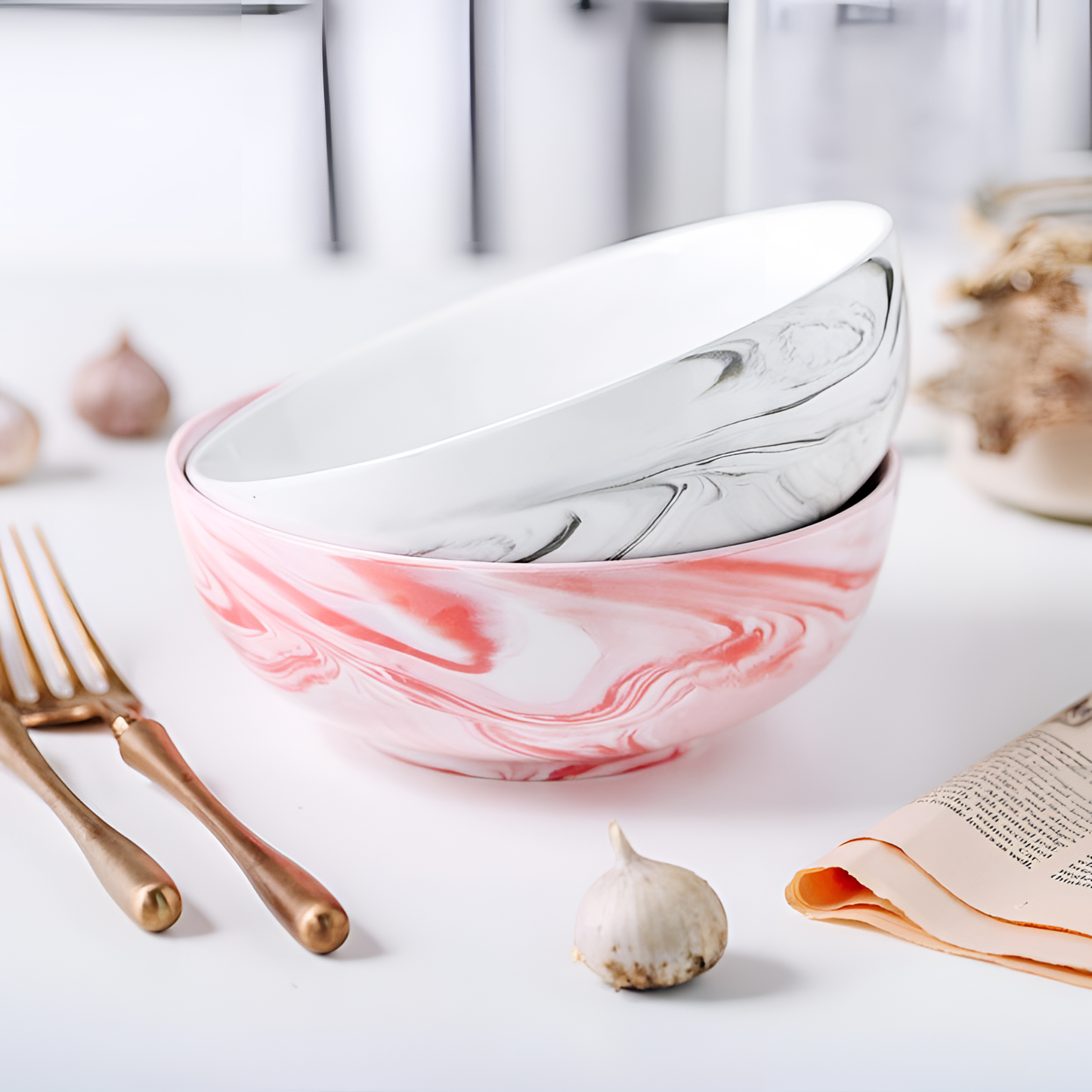 Pink Marble Ceramic Bowl | Tableware | NordicAbode.com