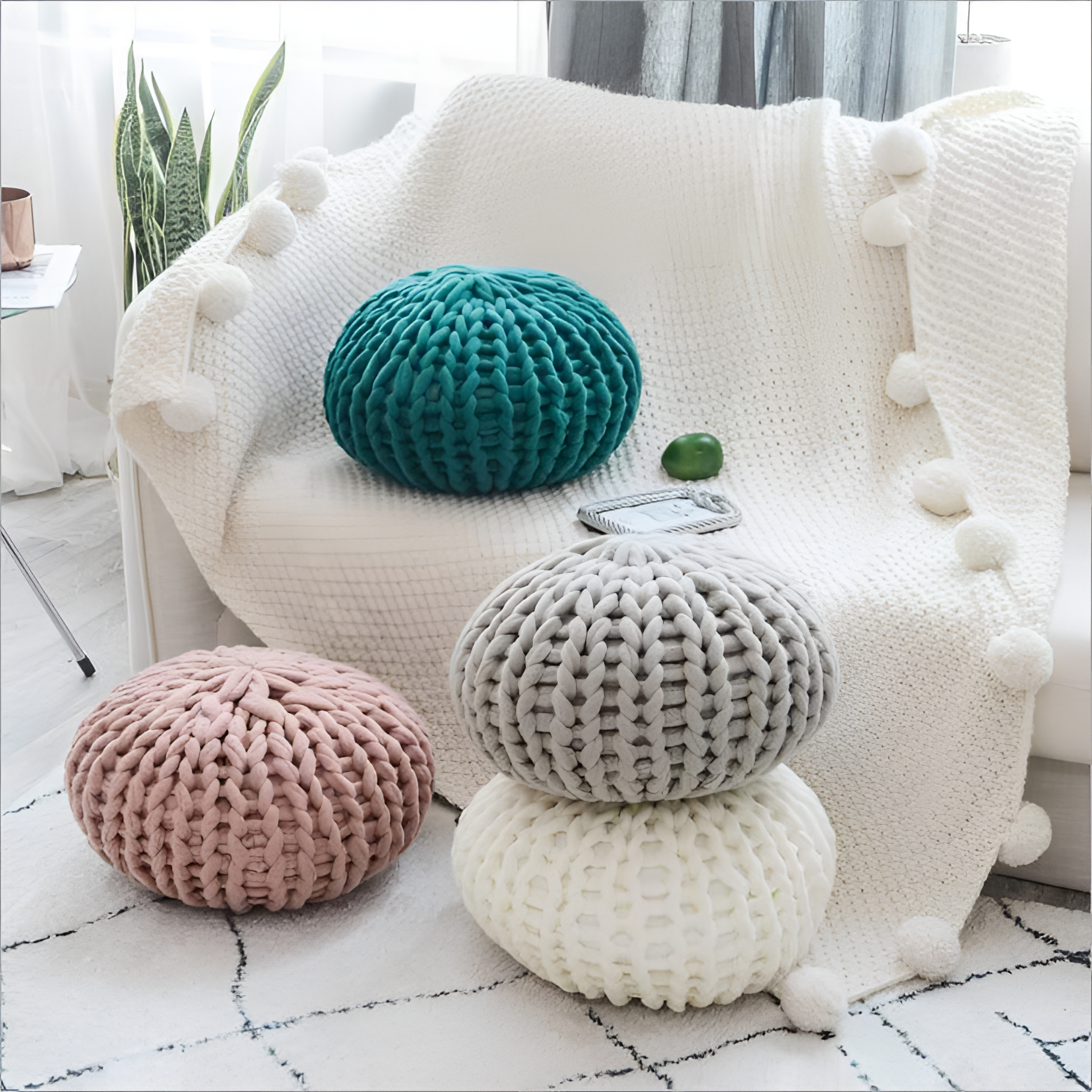 Ply Hand-Woven Pouf Cushion | Poufs | NordicAbode.com