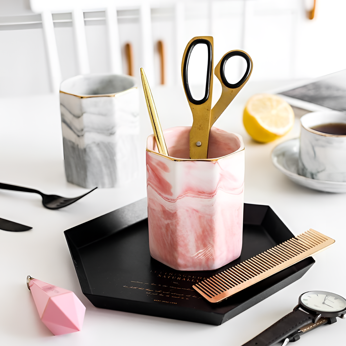 Ceramic Marble Ceramic Organizer | Office Decor | NordicAbode.com