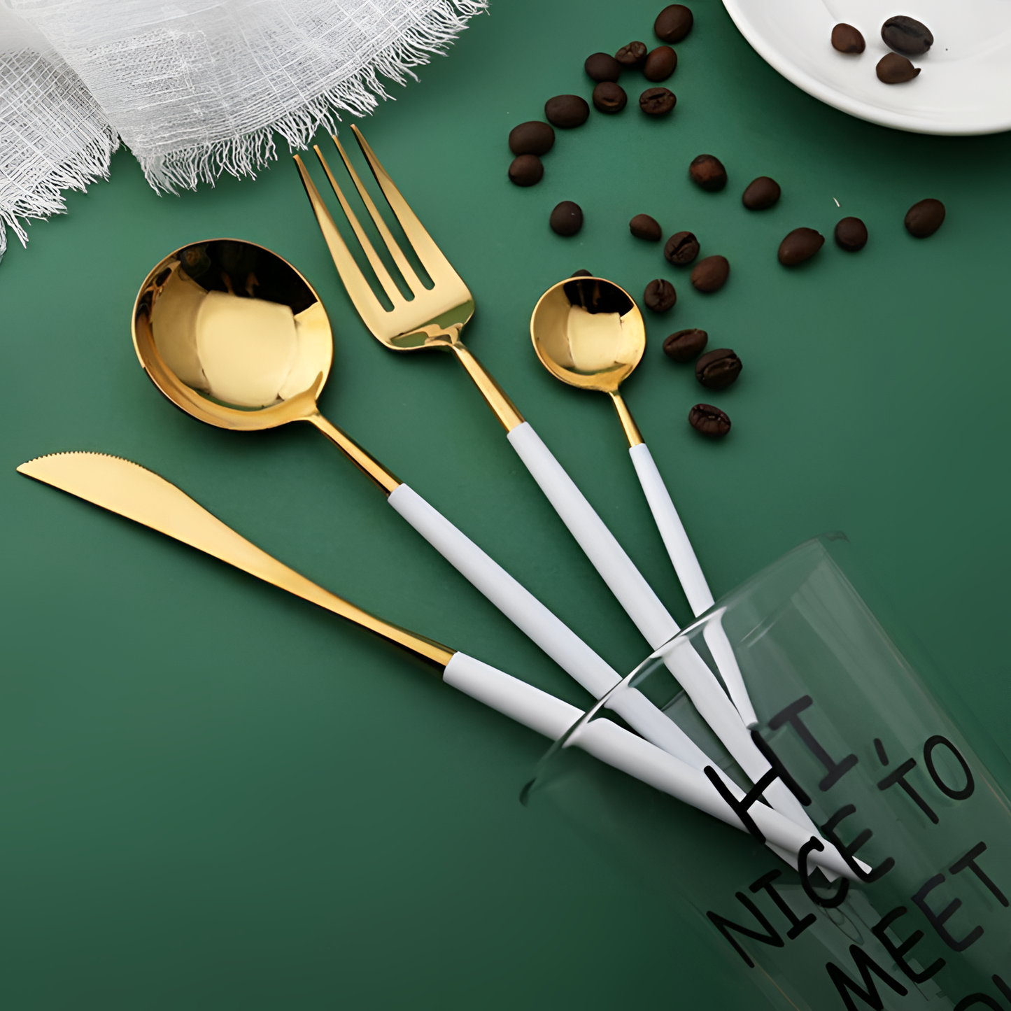 4 4-Piece White & Gold Cutlery Set | Cutlery | NordicAbode.com