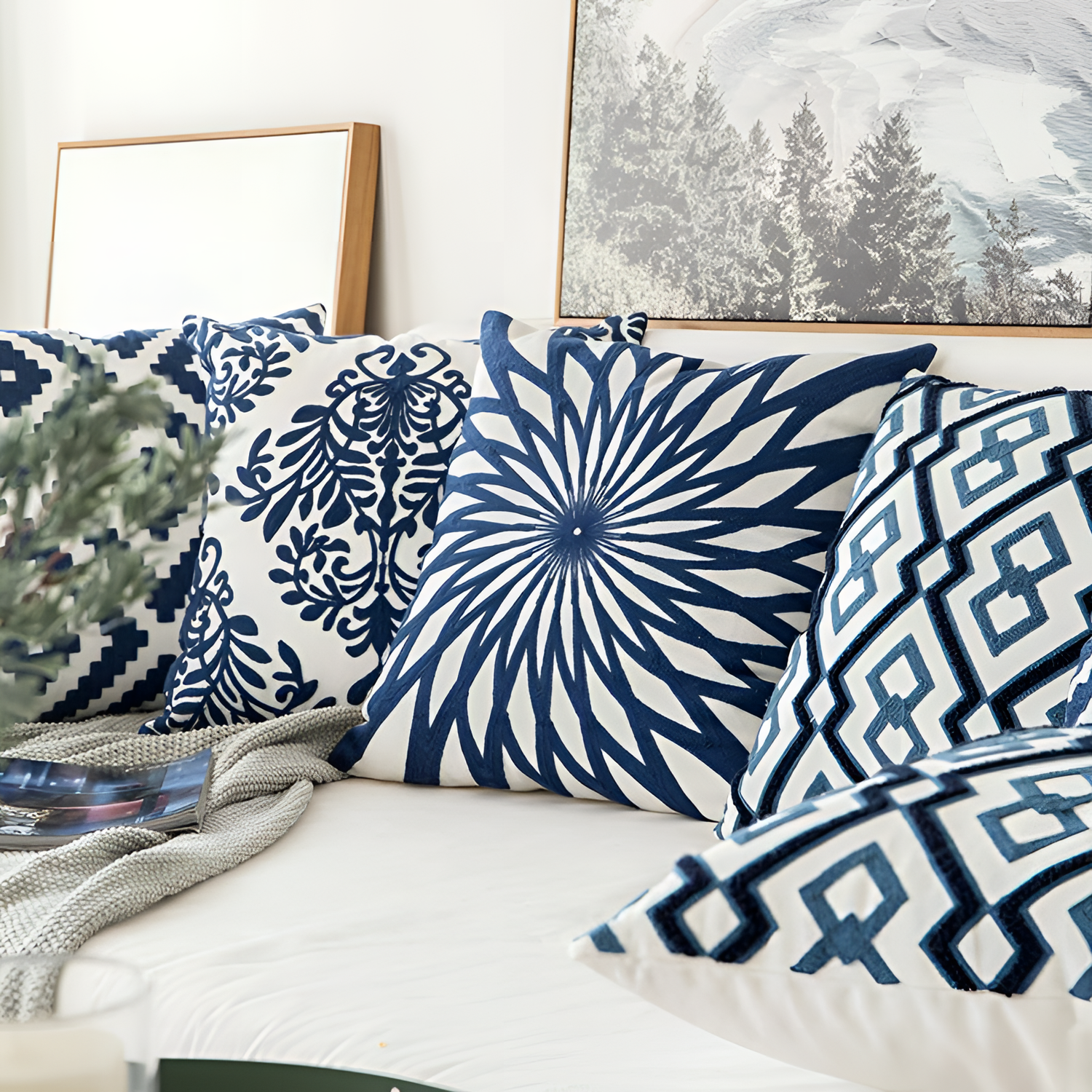 Blue Embroidered Cushion Cover | Cushions | NordicAbode.com