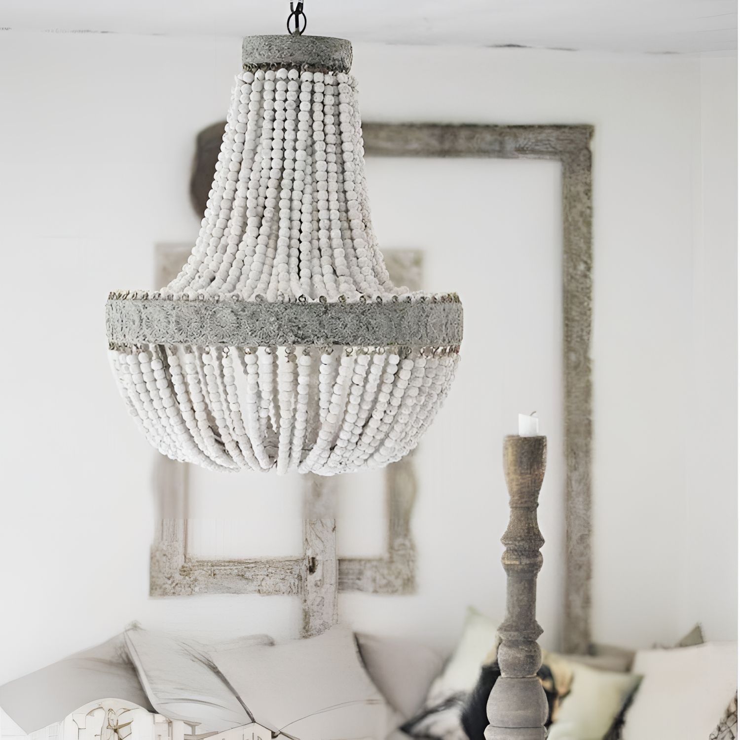 Metis Vintage Wooden Beaded Chandelier | Lighting | NordicAbode.com