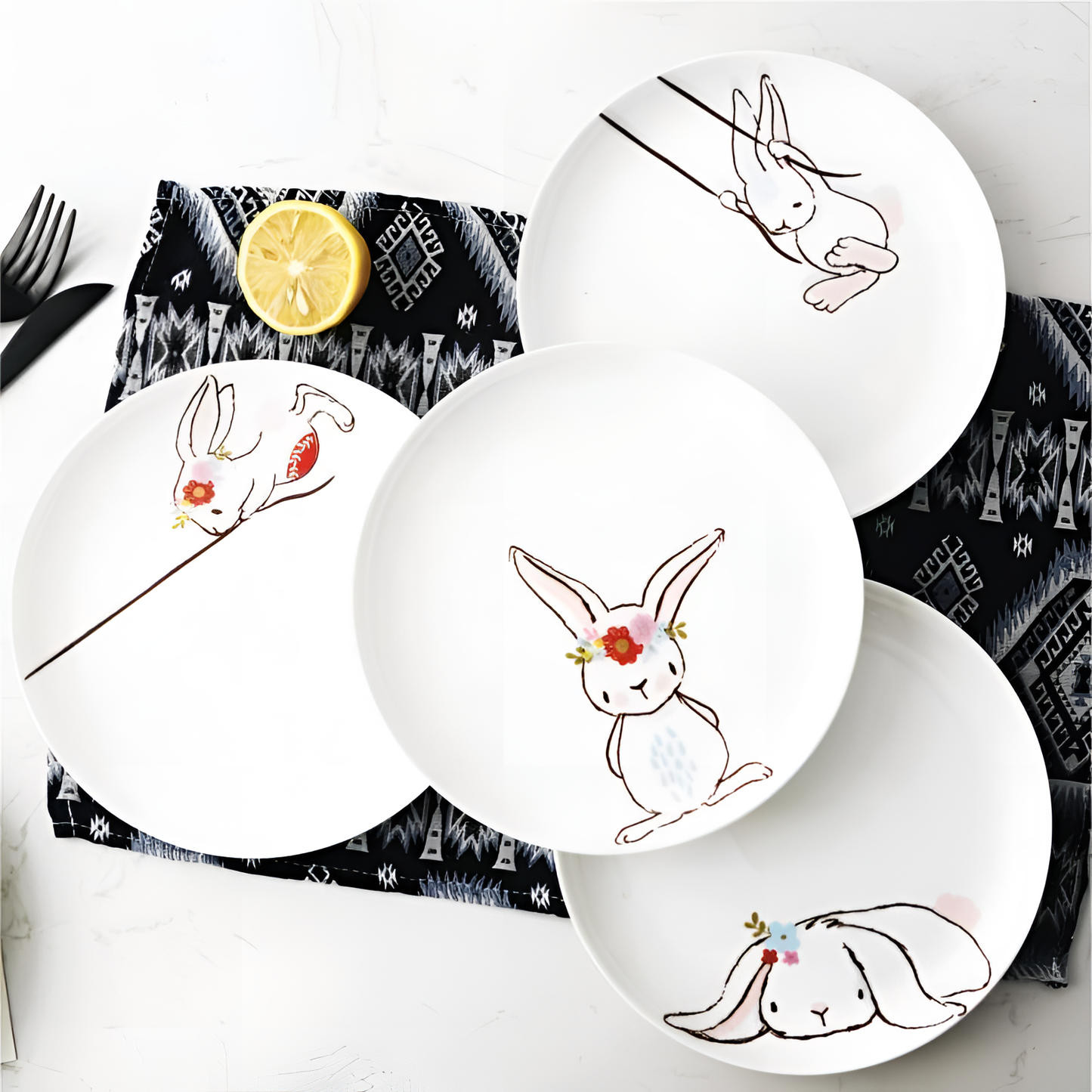 1Pc 8 Rabbit Dinner Plate - Bone China | Tableware | NordicAbode.com