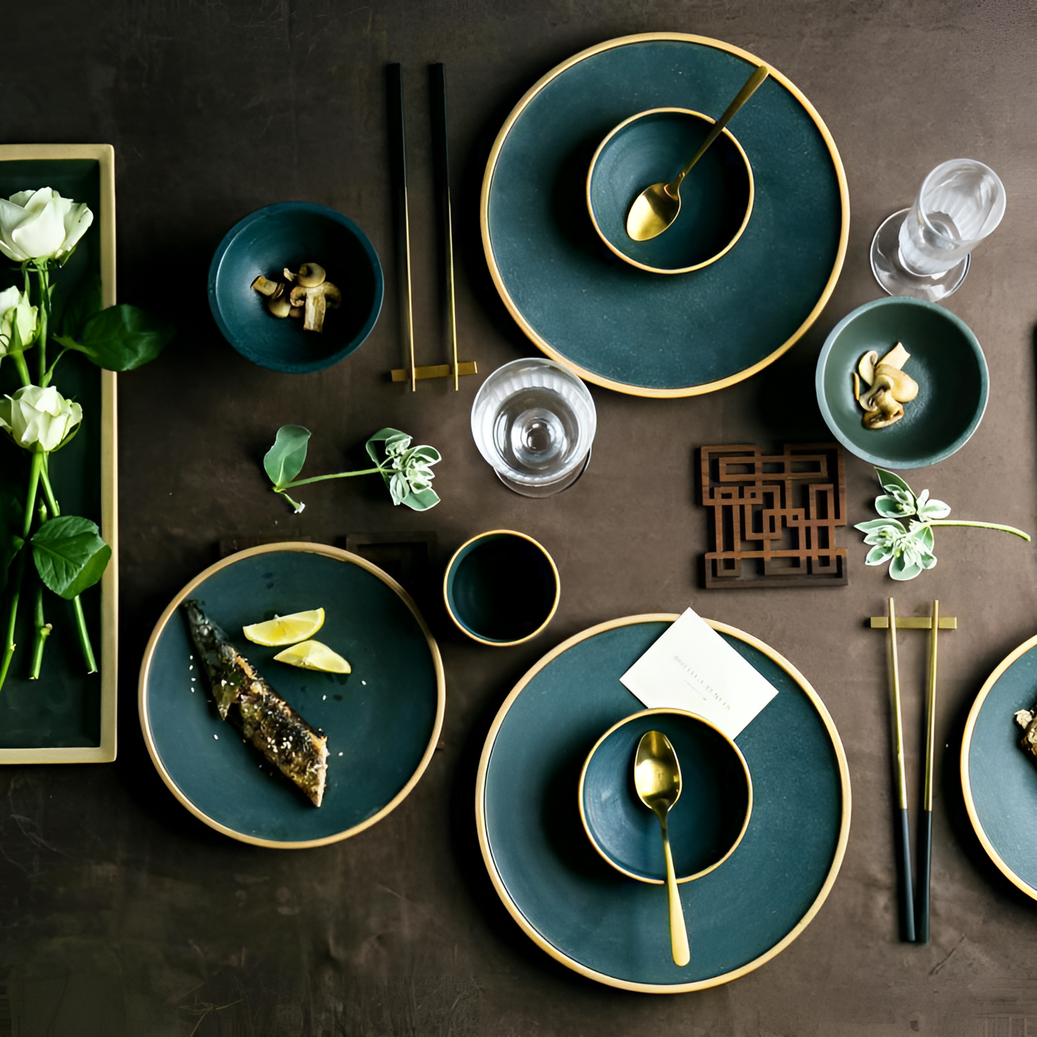 Golden Dark Green Ceramic Dinnerware | Tableware | NordicAbode.com