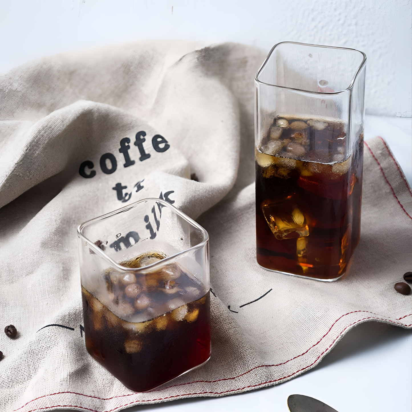 2 Square Glass Cup Set - 2 Pieces | Drinkware | NordicAbode.com