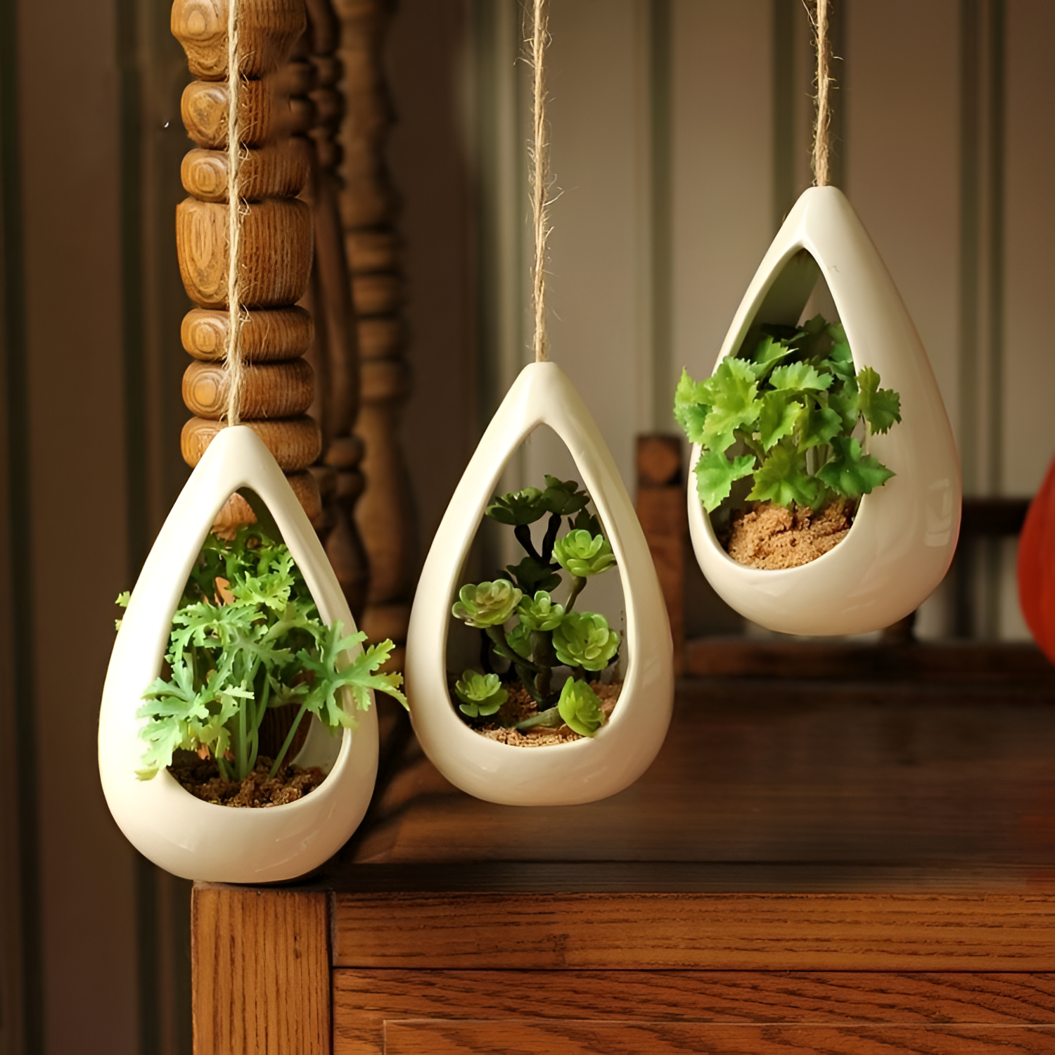 Decorative Elegant Ceramic Hanging Planter with Artificial Plant | Planters | NordicAbode.com