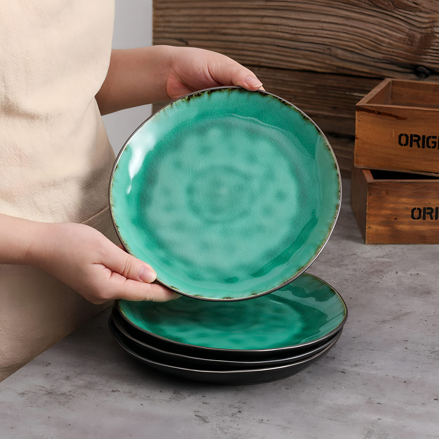 Radiante Vintage Green Stoneware Dinner Set | Dinnerware | NordicAbode.com