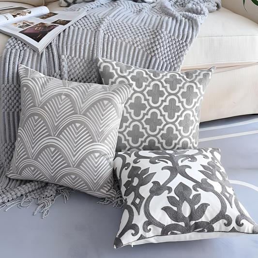 Grey Vintage Embroidered Cushion Covers | Cushions | NordicAbode.com