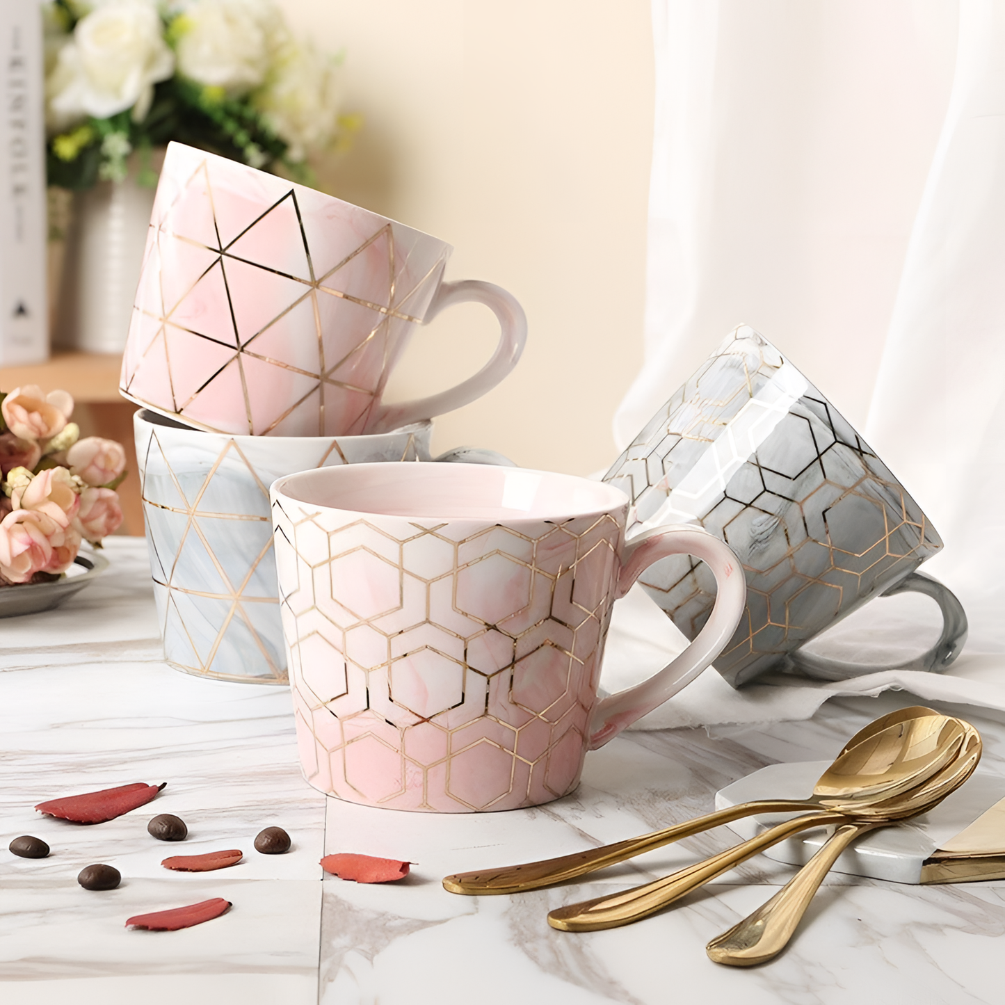 Geometric Gold Line Marble Mug - Ceramic | Tableware | NordicAbode.com