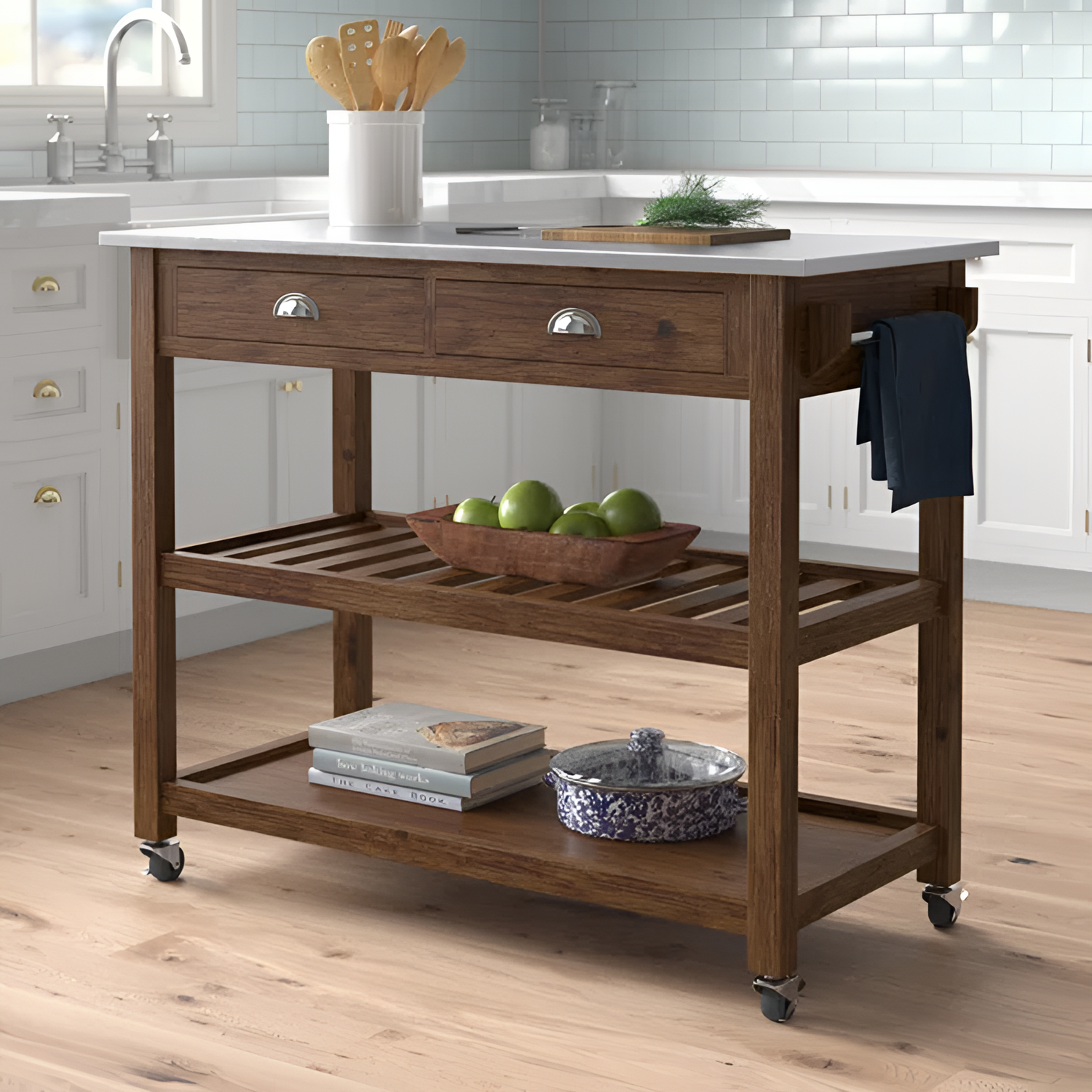 Courtright Rolling Kitchen Cart with Stainless Steel Top | Kitchen Carts | NordicAbode.com