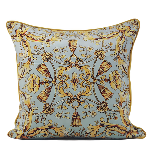 Antique Printed Cushion Cover - Yellow Piping | Cushion Covers | NordicAbode.com