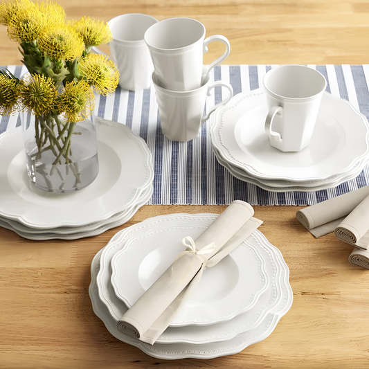 Red Classic White Stoneware Dinnerware Set | Dinnerware | NordicAbode.com