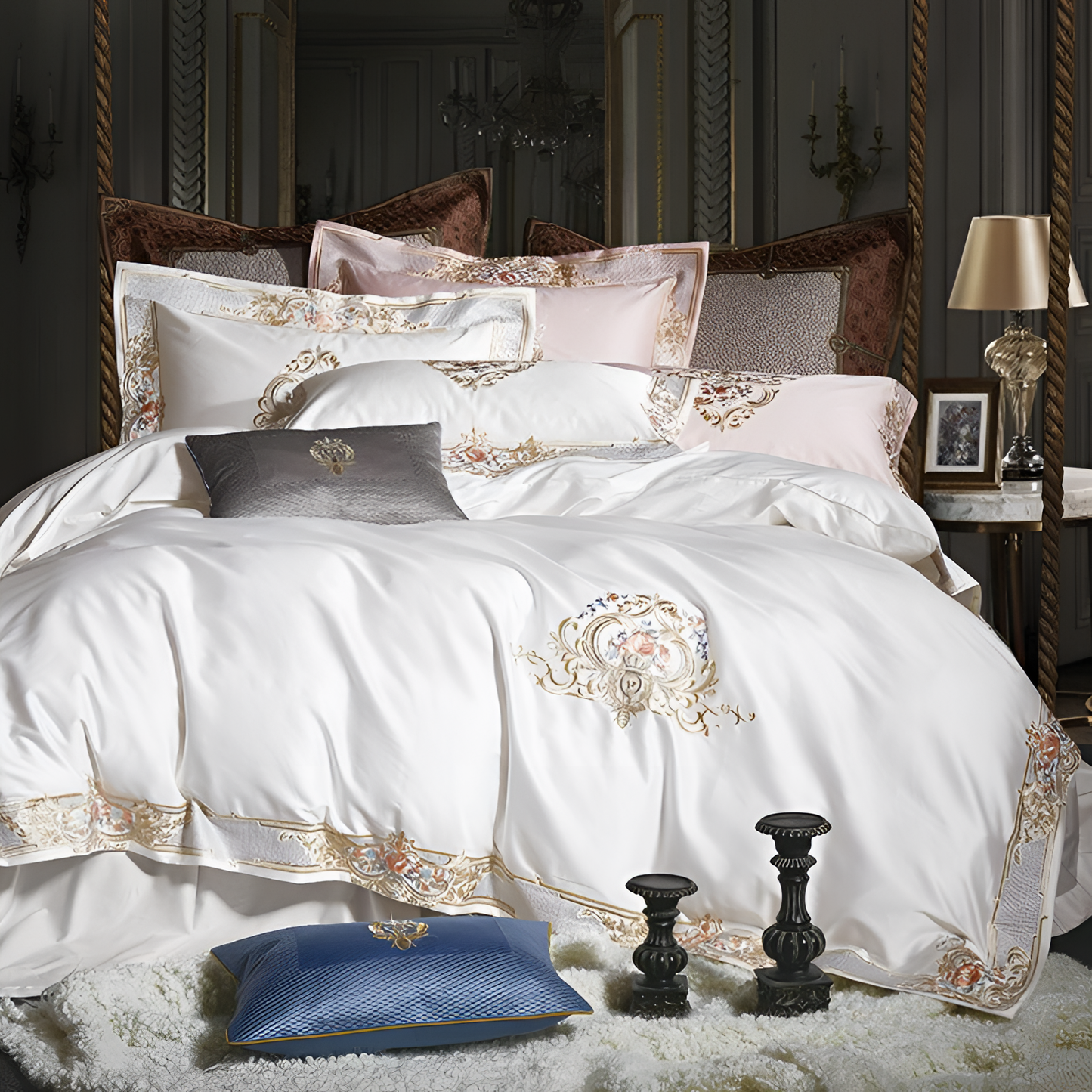 Pheliza Golden Embroidered Egyptian Cotton Duvet Set | Bedding | NordicAbode.com