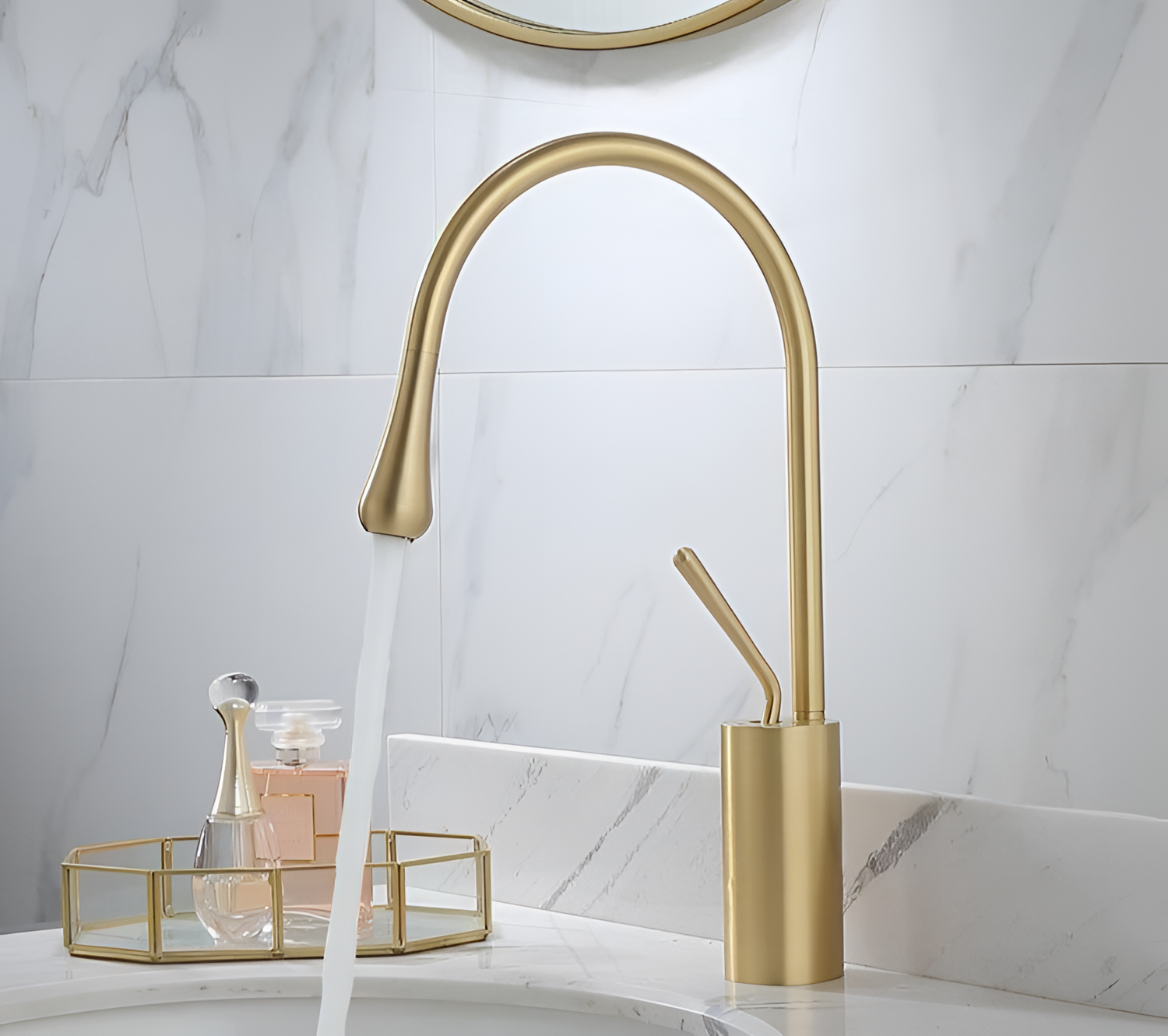 Raffeto Brass Crane Bathroom Faucet - Contemporary Style | Bathroom Faucets | NordicAbode.com