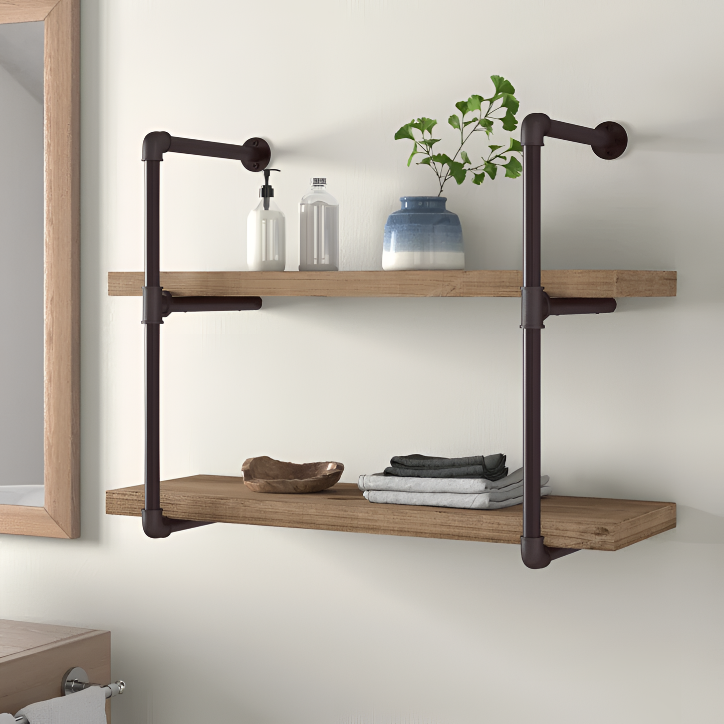 Grobina Industrial Wood and Metal Wall Shelf | Shelving | NordicAbode.com