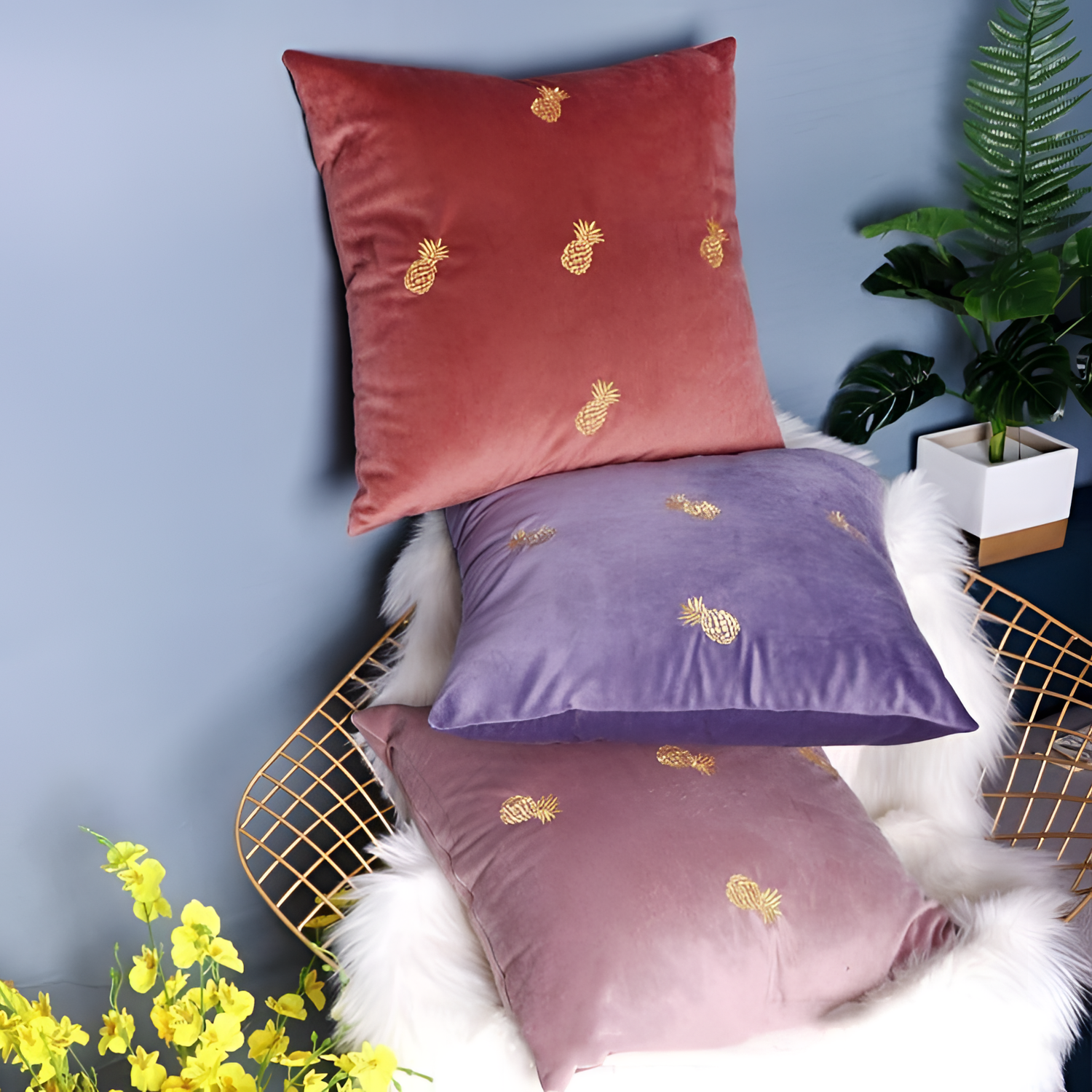 Pineapple Embroidered Velvet Cushion Covers | Cushions | NordicAbode.com