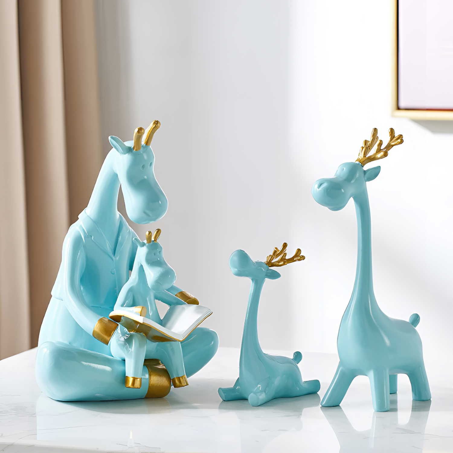 Blue Giraffe Family Figurine Set | Figurines | NordicAbode.com