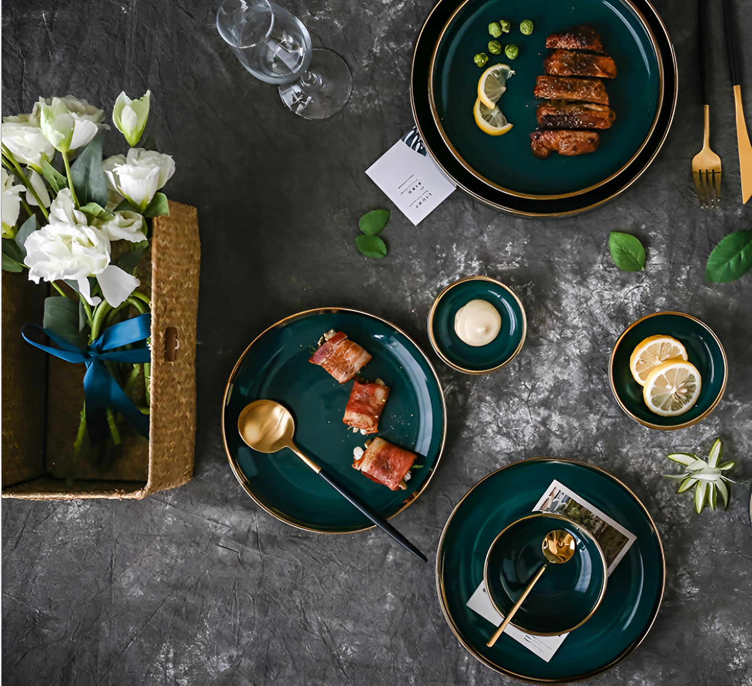 Verde Gold and Green Dinner Set | Dinnerware | NordicAbode.com