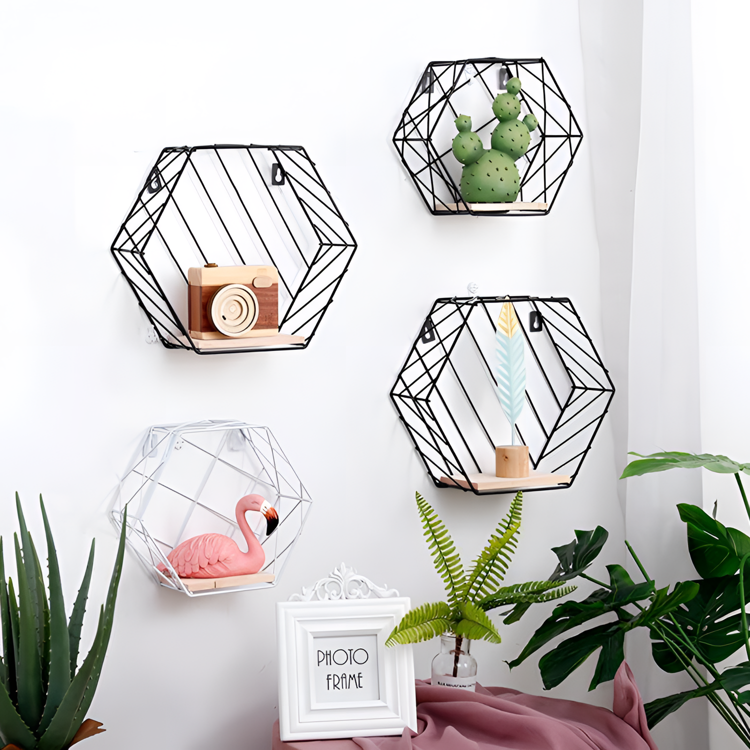 Wood Hexagon Wood Iron Shelf Organizer | Shelving | NordicAbode.com