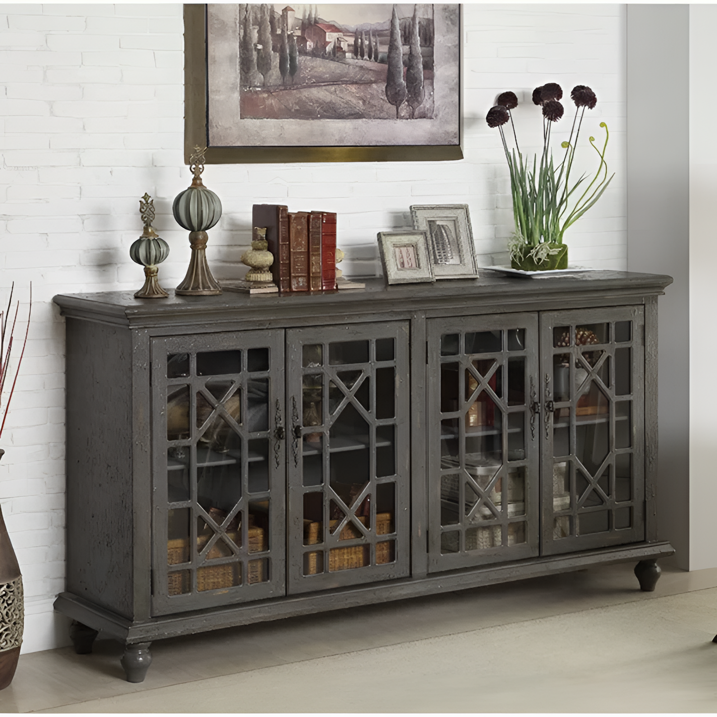 Ira Rustic TV Stand with Glass Doors | Living Room Furniture | NordicAbode.com