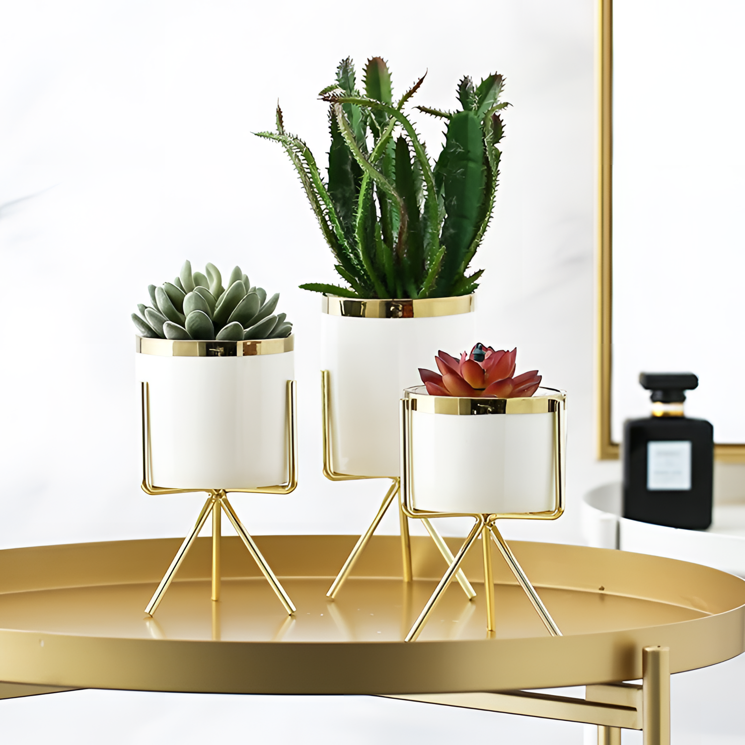 Gold Ceramic Pot with Gold Rim | Planters | NordicAbode.com