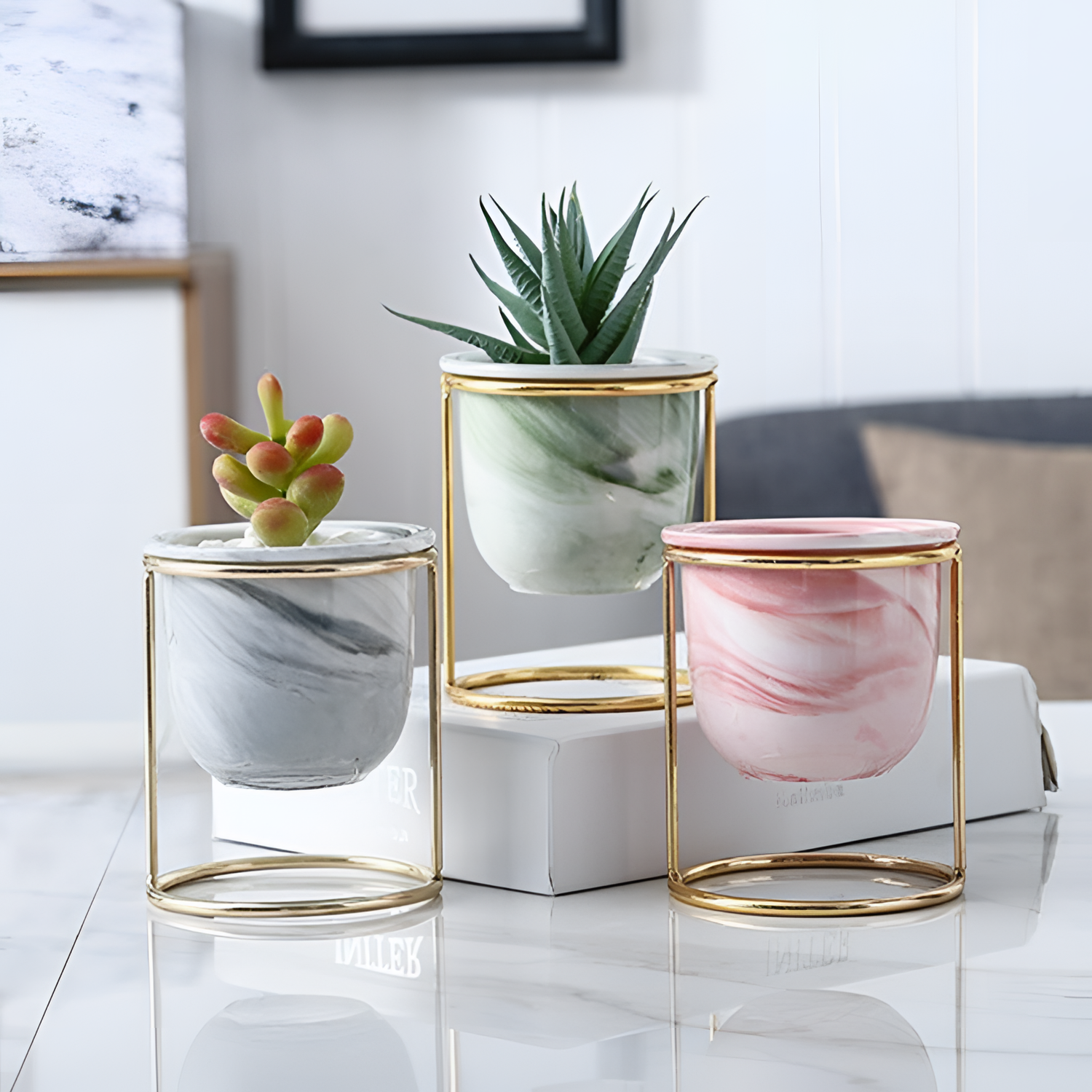 Marble Golden Stand Marble Flowerpot | Planters | NordicAbode.com