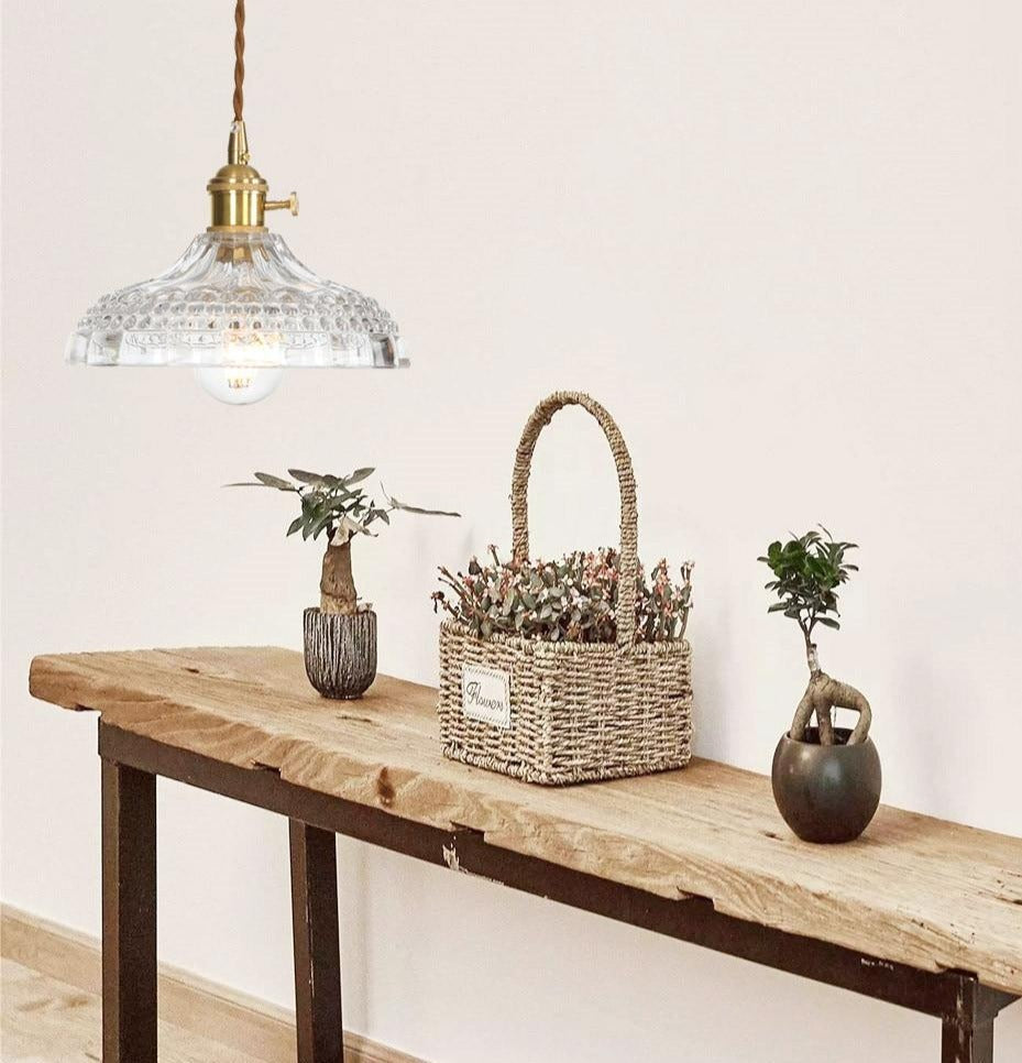 Vintage Copper & Textured Glass Pendant Lights