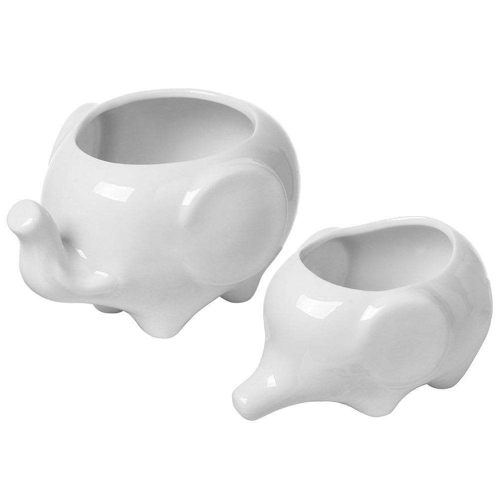 Set of 2 Elephant Ceramic Pot - Nordic Side - 