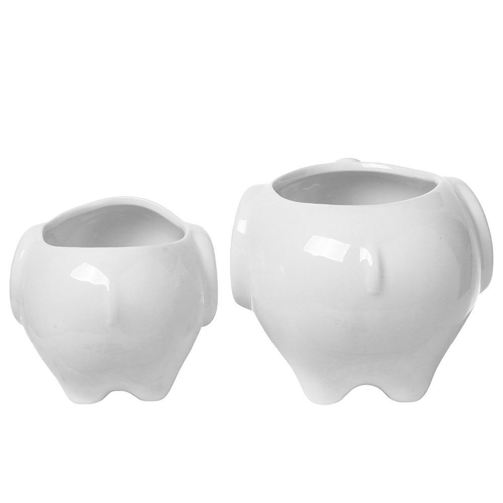 Set of 2 Elephant Ceramic Pot - Nordic Side - 