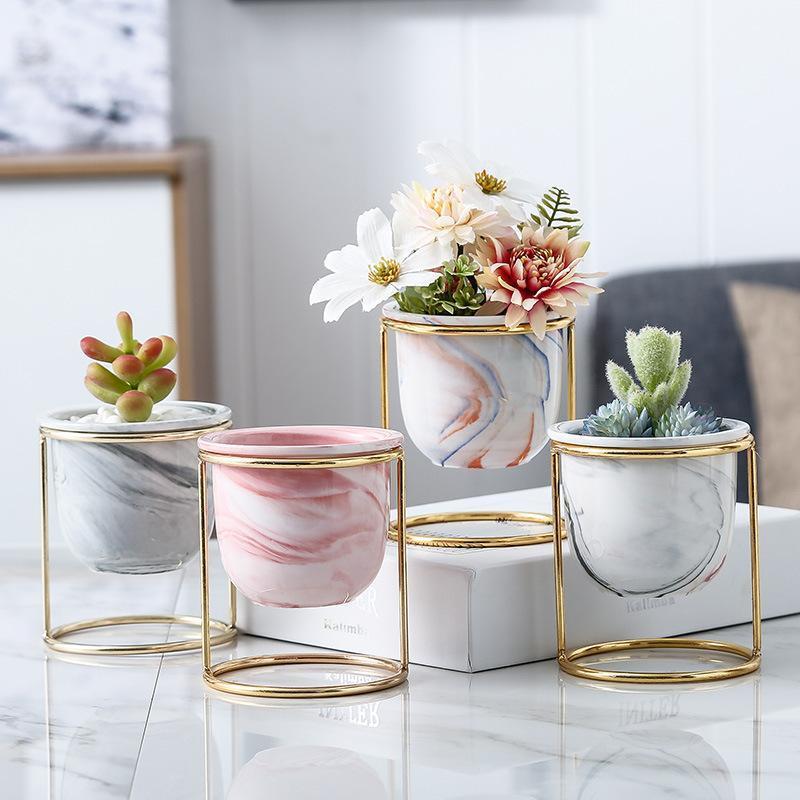 Marble Pot with Golden Stand - Nordic Side - 