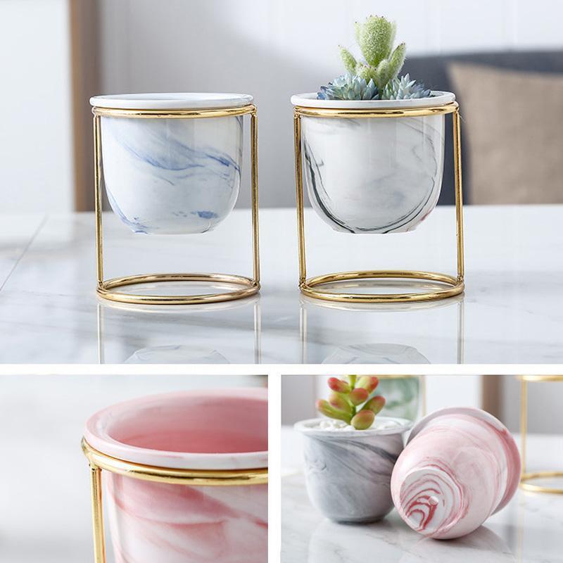 Marble Pot with Golden Stand - Nordic Side - 