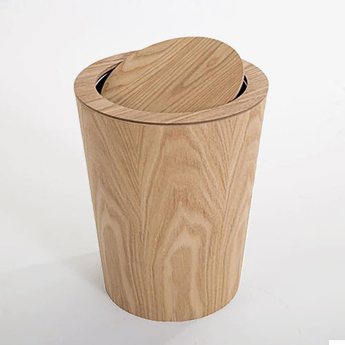 Wooden Veneer Waste Bin With Lid