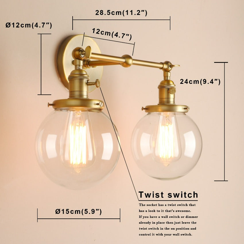 Two-Bulb Deacon Glass Globe Wall Sconce